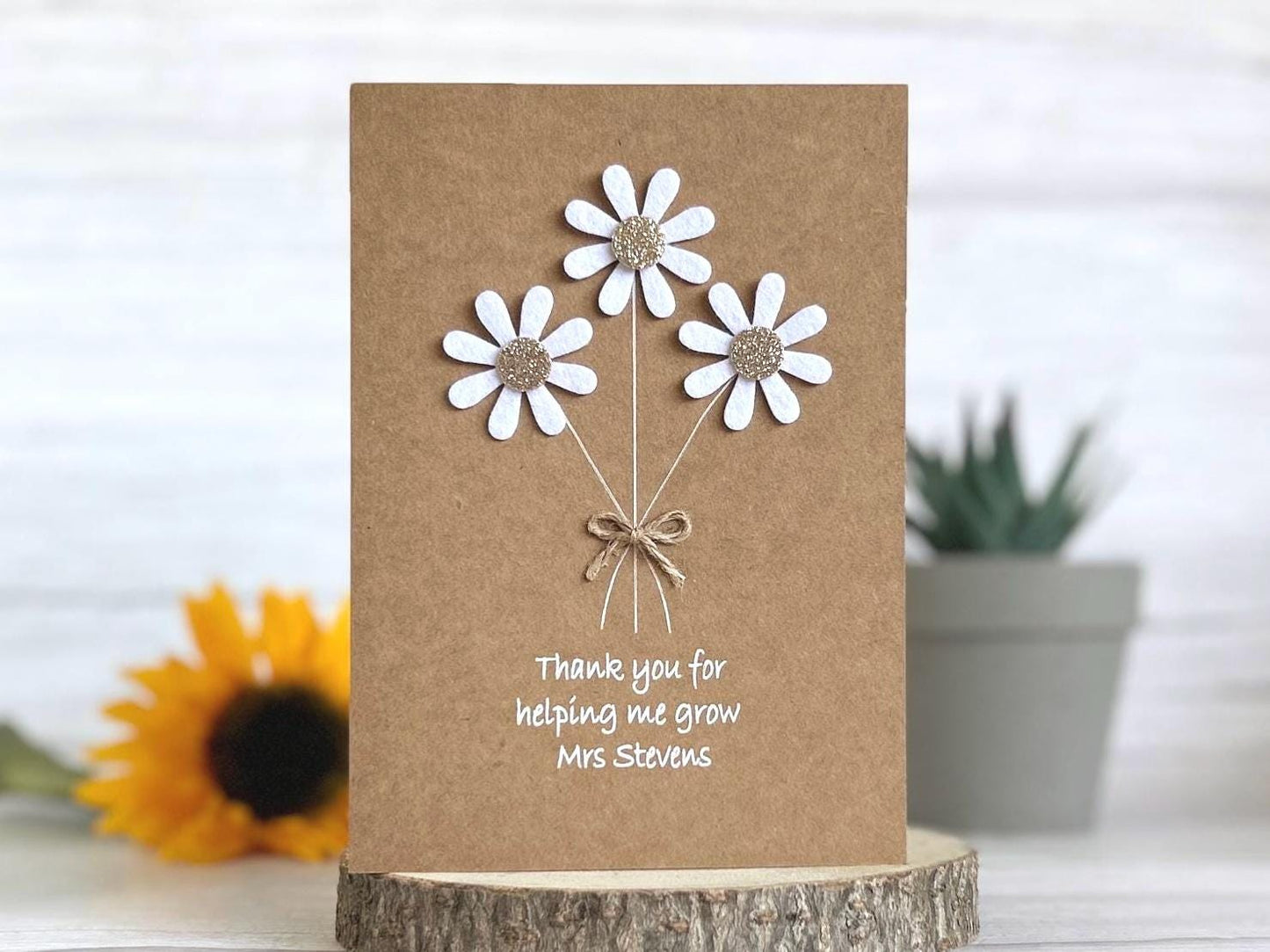 Sparkly Daisy Card, Thank You Teacher Card, Best Teacher Card, Thank You For Helping Me Grow, Handmade Teacher